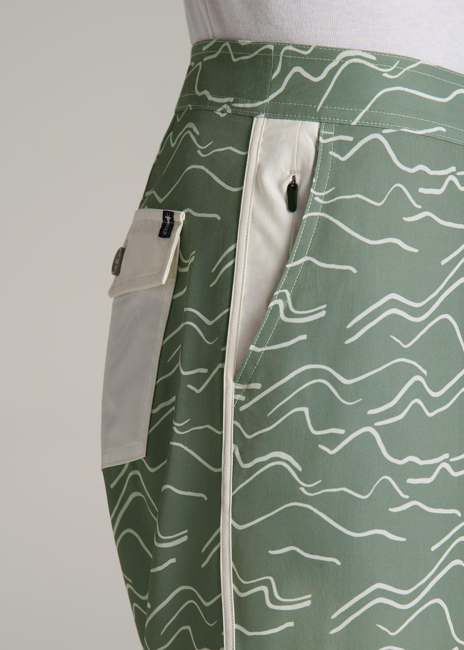 Hi-Tide Scallop Board Shorts for Tall Men in Green Current Product Image