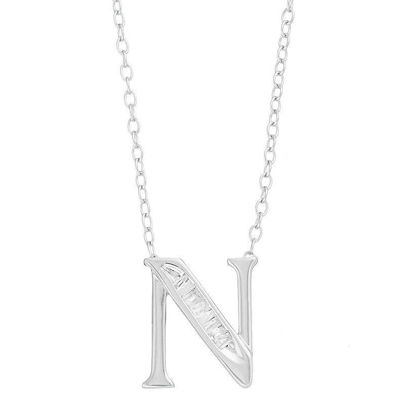 Sterling Silver Baguette Diamond Initial Pendant Necklace, Womens Product Image