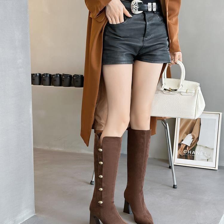 Block Heel Studded Pointed Tall Boots Product Image