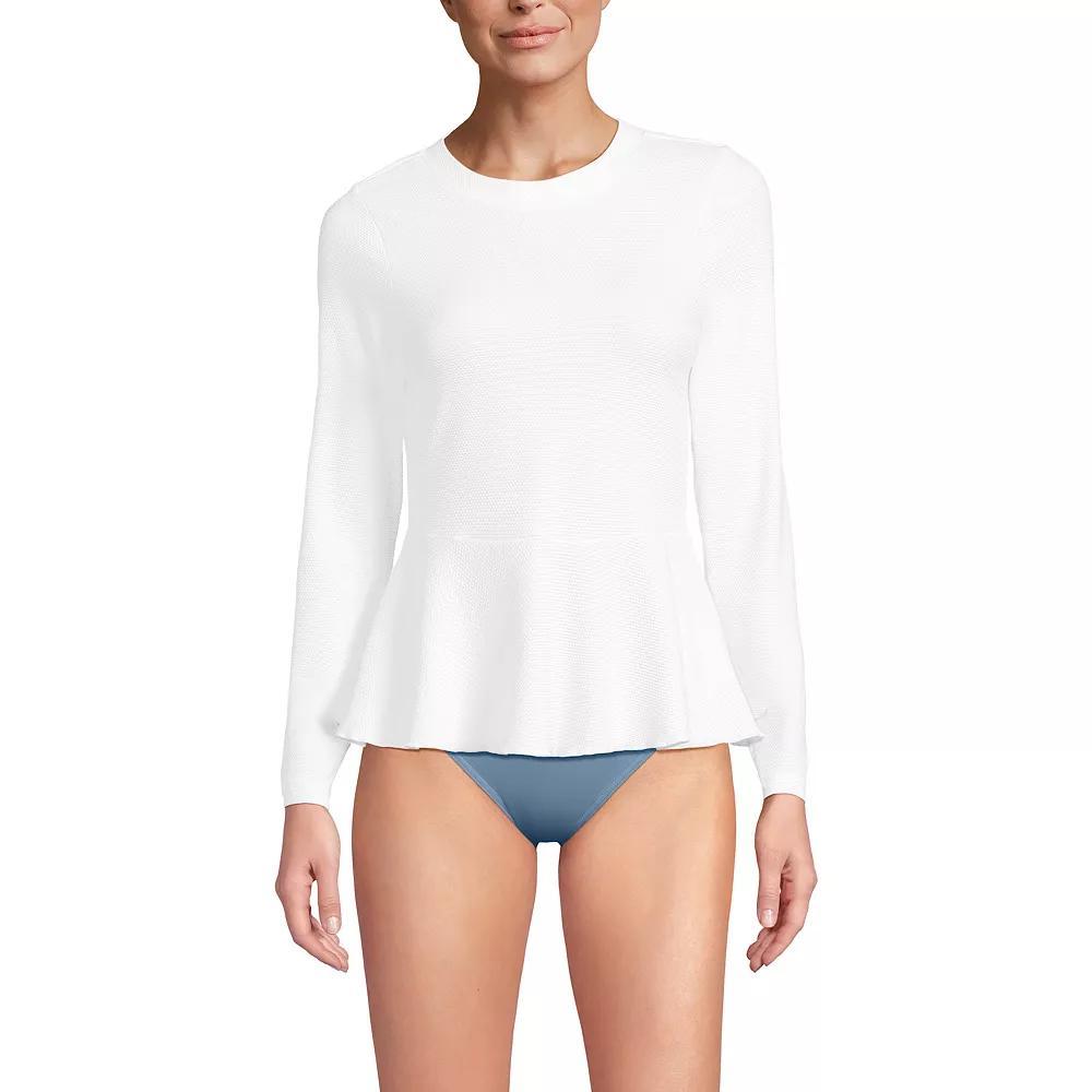 Women's Long Lands' End Sleeve Pique Peplum UPF 50 Rashguard, Size: Large, White Product Image