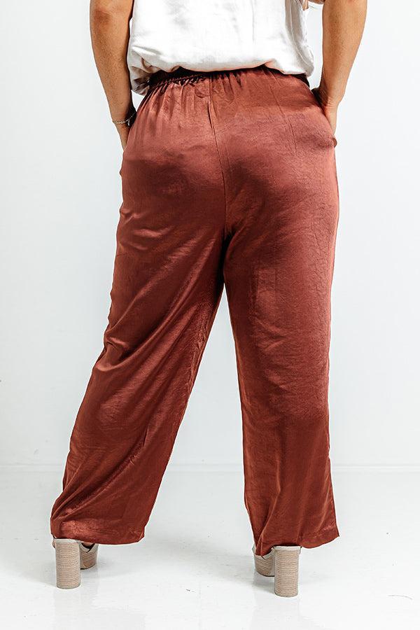 Pouring Merlot Satin High Waist Pants In Dark Rust Curves Product Image