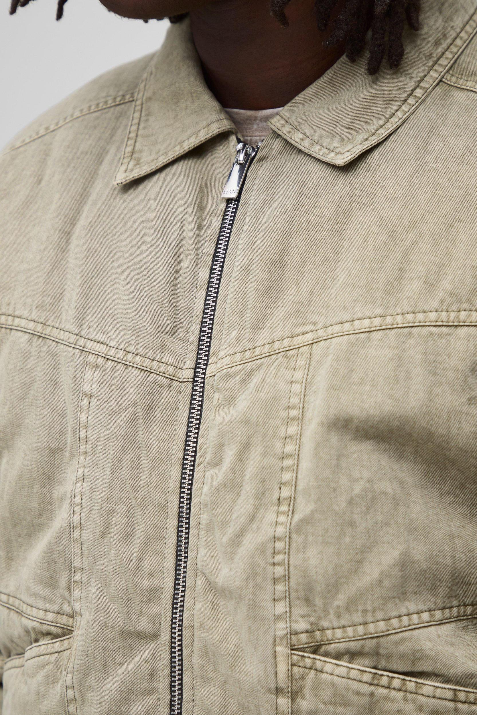 Regular Fit Washed Twill Pocket Collared Bomber Jacket | boohooMAN USA Product Image