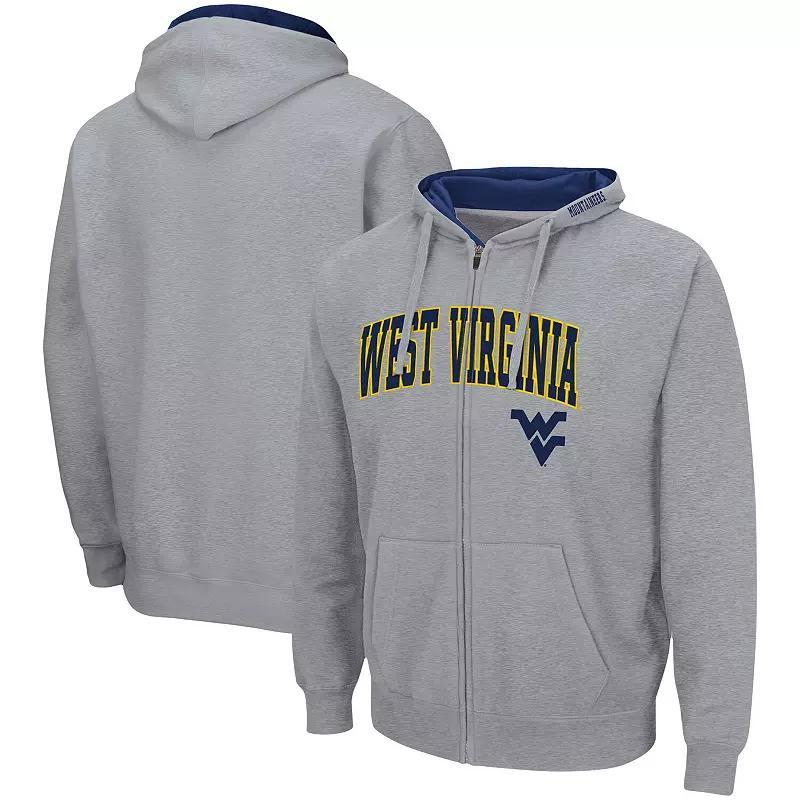 Men's Colosseum Heathered Gray West Virginia Mountaineers Arch & Logo 3.0 Full-Zip Hoodie,  Product Image