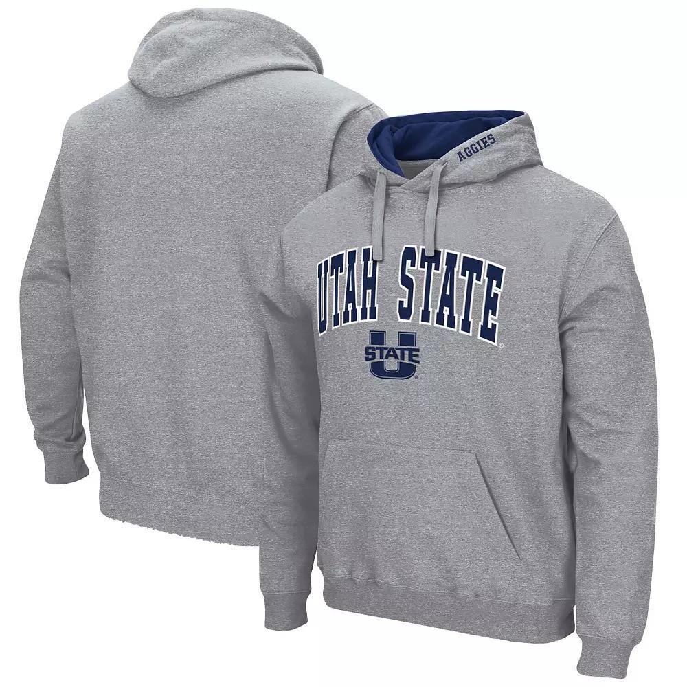 Men's Colosseum Heathered Gray Utah State Aggies Arch and Logo Pullover Hoodie,  Product Image