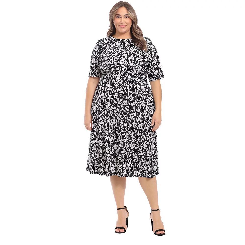 Plus Size London Times Floral Print Inset Waist Midi Dress, Womens Product Image