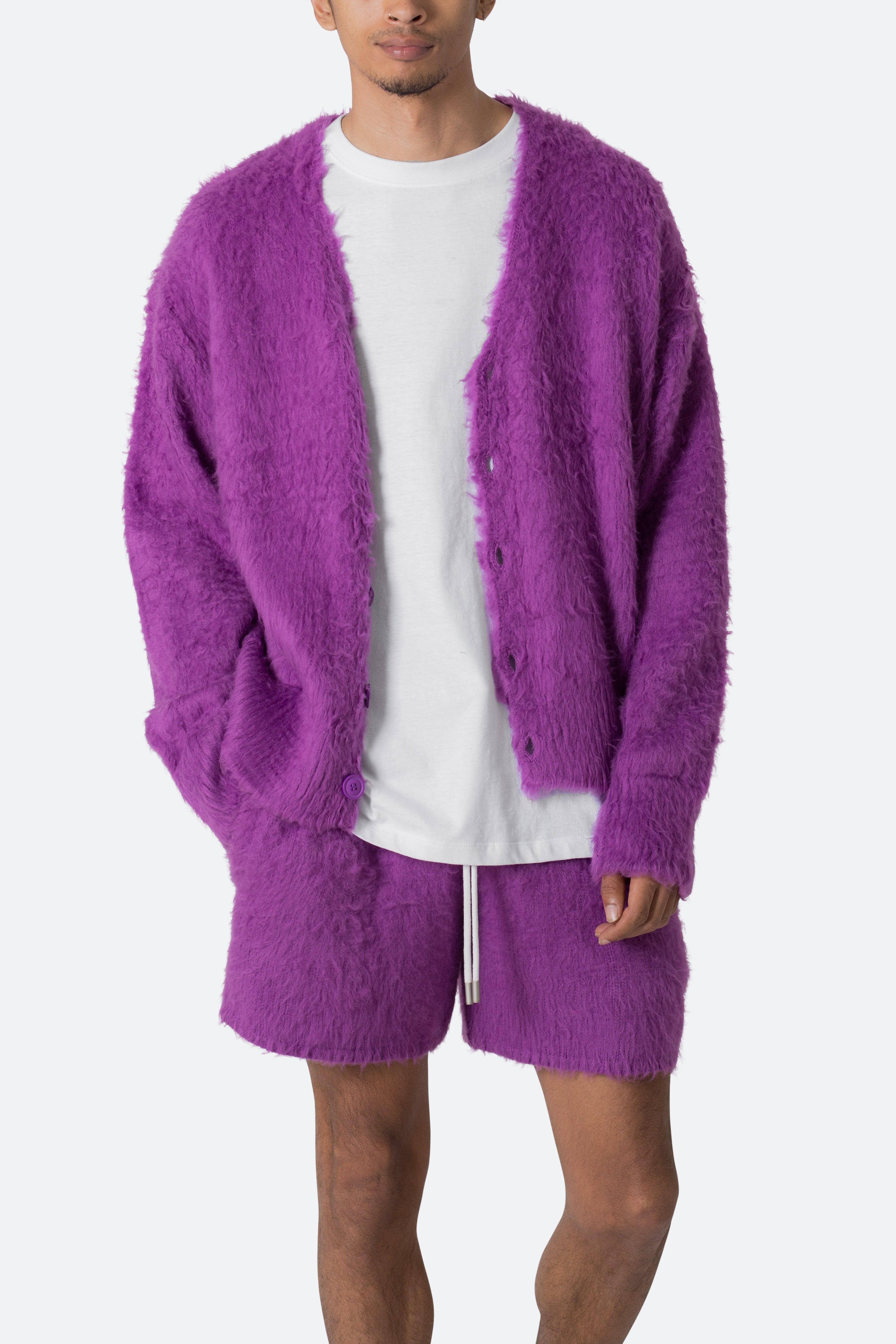 Fuzzy Cardigan Sweater - Purple Product Image