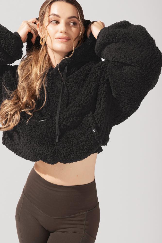 Faux Sherpa Pullover Cloud Hoodie - Black Product Image