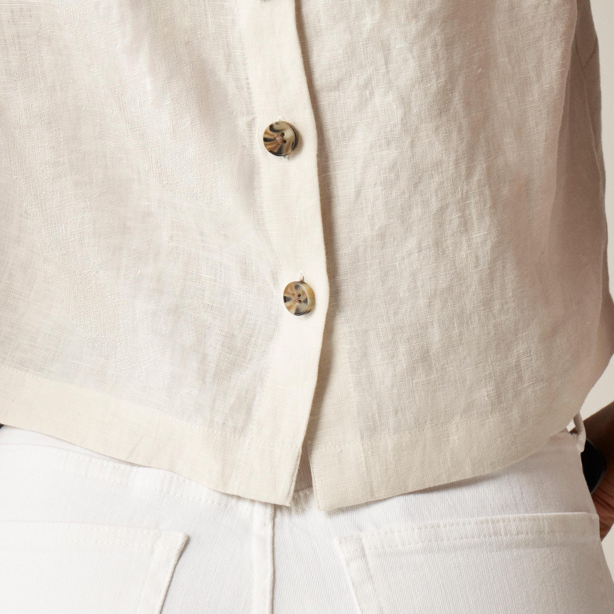 Squareneck button-back top in linen Product Image