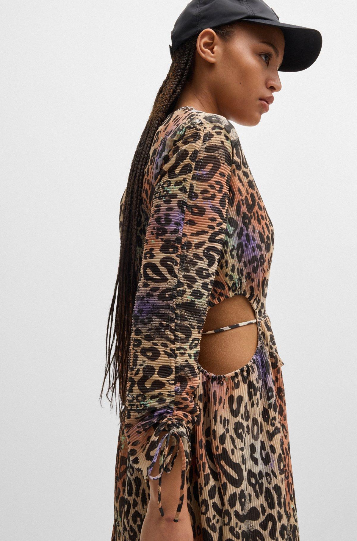 Animal-print plissé dress with cut-out details Product Image