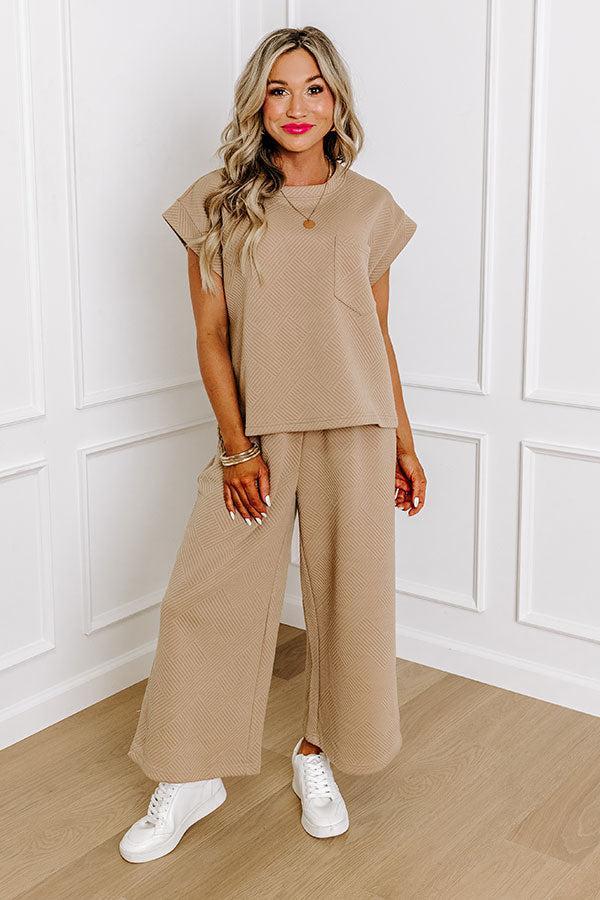 Cue The Cozy Shift Top in Warm Taupe Product Image