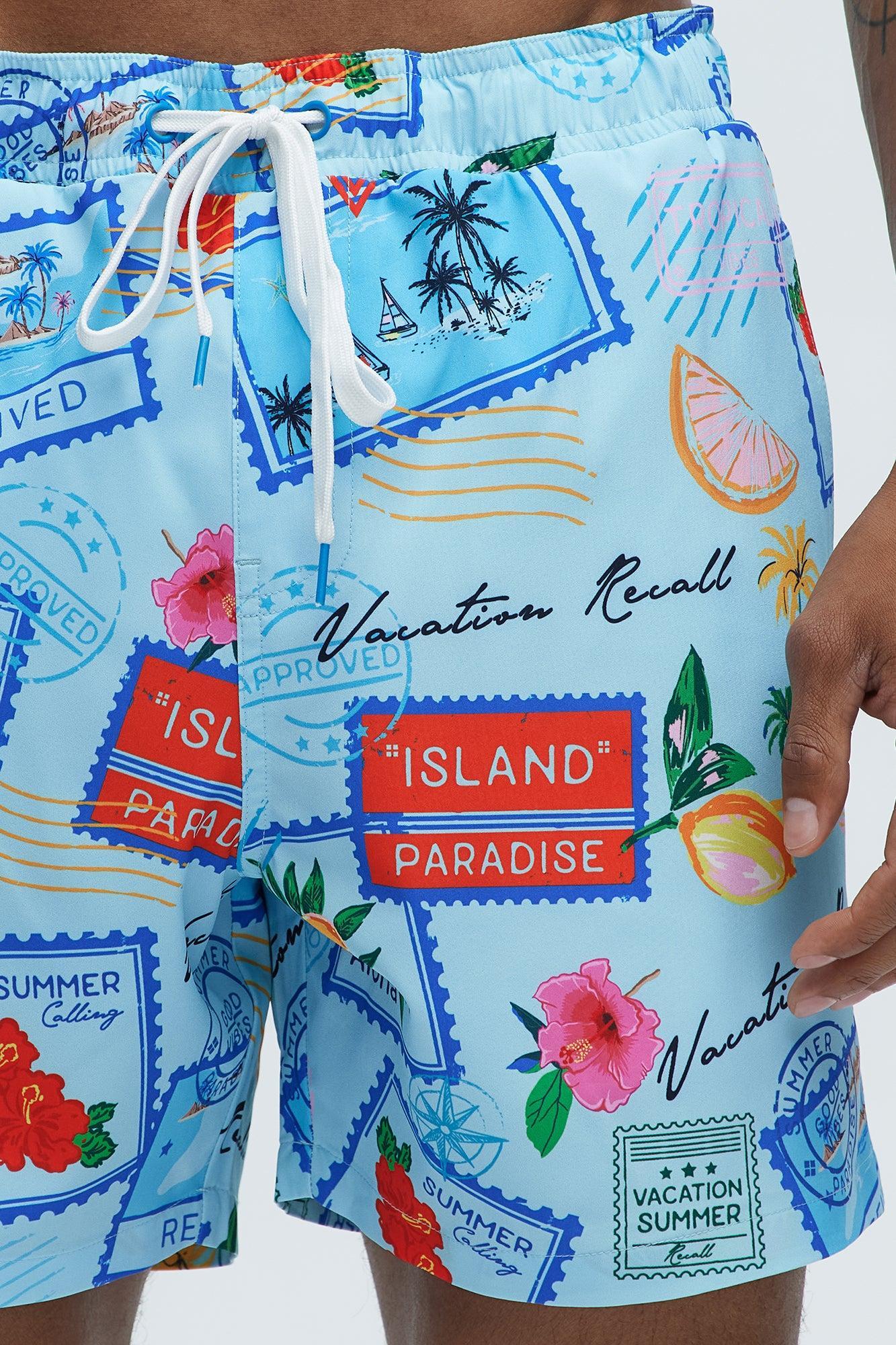 Island Paradise Postcard Swim Mid Trunk - Blue/combo Product Image