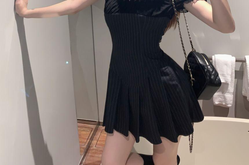 Off-Shoulder Striped Mini A-Line Dress Product Image