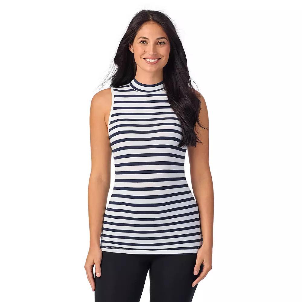 Women's Cuddl Duds® Softwear with Stretch Sleeveless Mock Neck Tank Top, Size: Large, Navy White Stripe Product Image