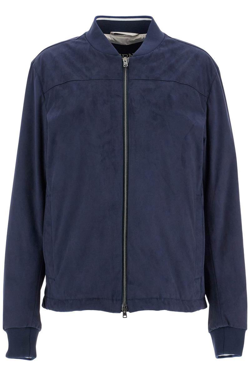 HERNO Suede Bomber In Blue Product Image