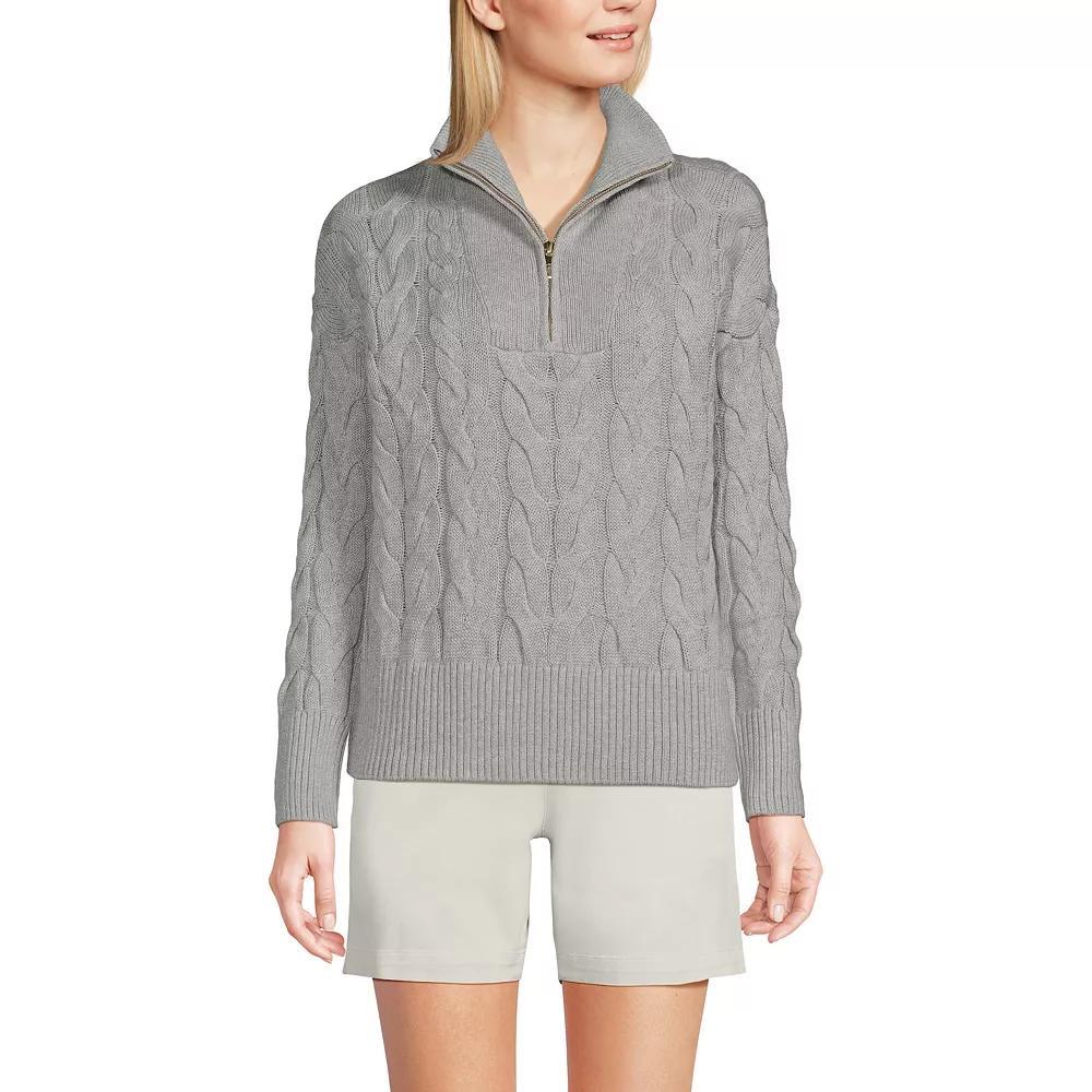 Women's Lands' End Drifter Cable Quarter Zip Sweater, Size: XL, Gray Grey Product Image