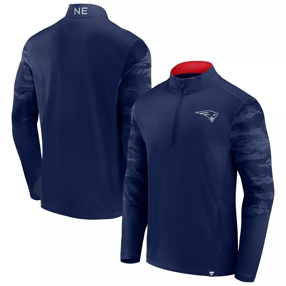 Men's Fanatics Navy New England Patriots Ringer Quarter-Zip Jacket,  Product Image