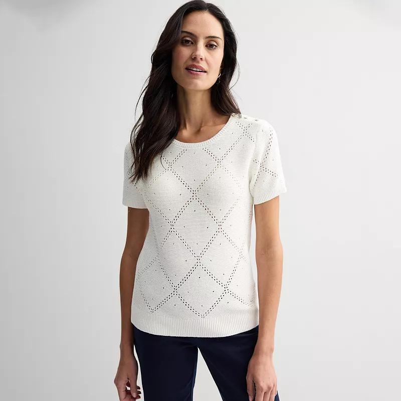 Women's Croft & Barrow® Diamond Button Short Sleeve Sweater, Size: Large, Blue Product Image