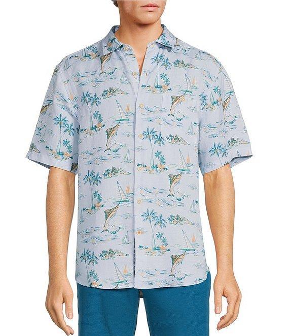 Tommy Bahama Sand/Sailfish Scenic Linen-Blend Short Sleeve Woven Shirt Product Image