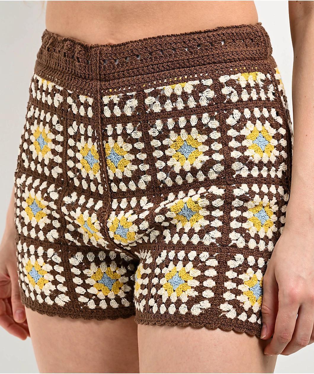 24COLOURS Brown Crochet Shorts Product Image