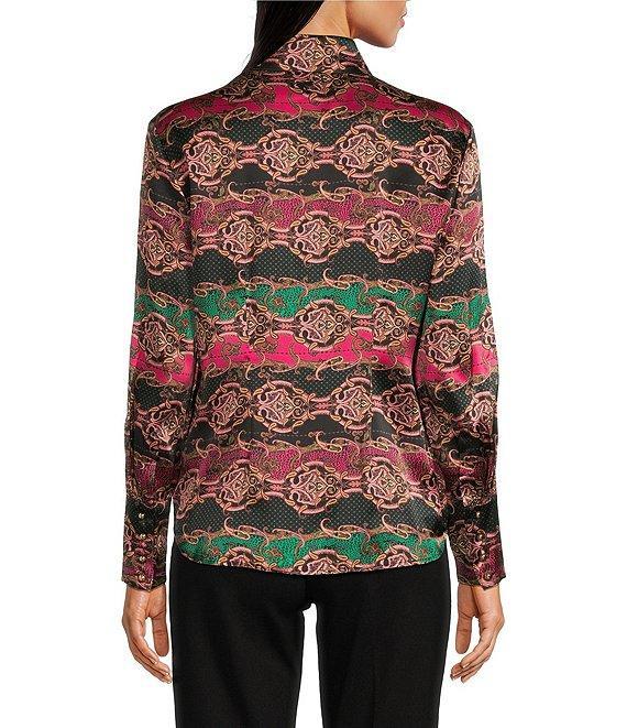 tyler boe Chloe Silk Charmeuse Cheetah Status Button Down Collar Long Sleeve Top Product Image