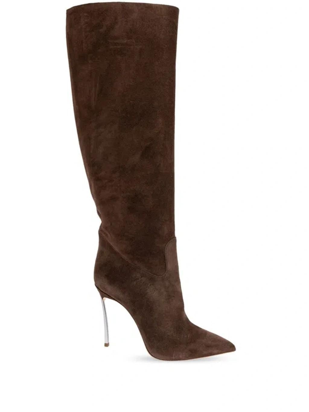 CASADEI 100mm Blade Suede Boots In Brown Product Image