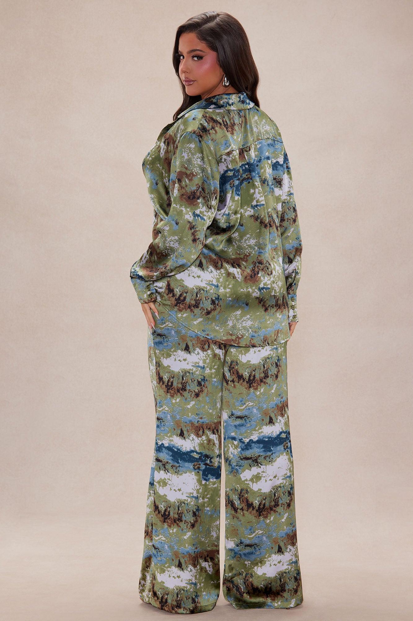 Zariah Satin Pant Set - Blue/combo Product Image