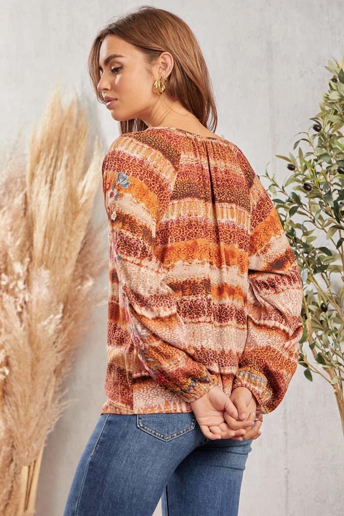 Split Neckline Printed Blouse Product Image