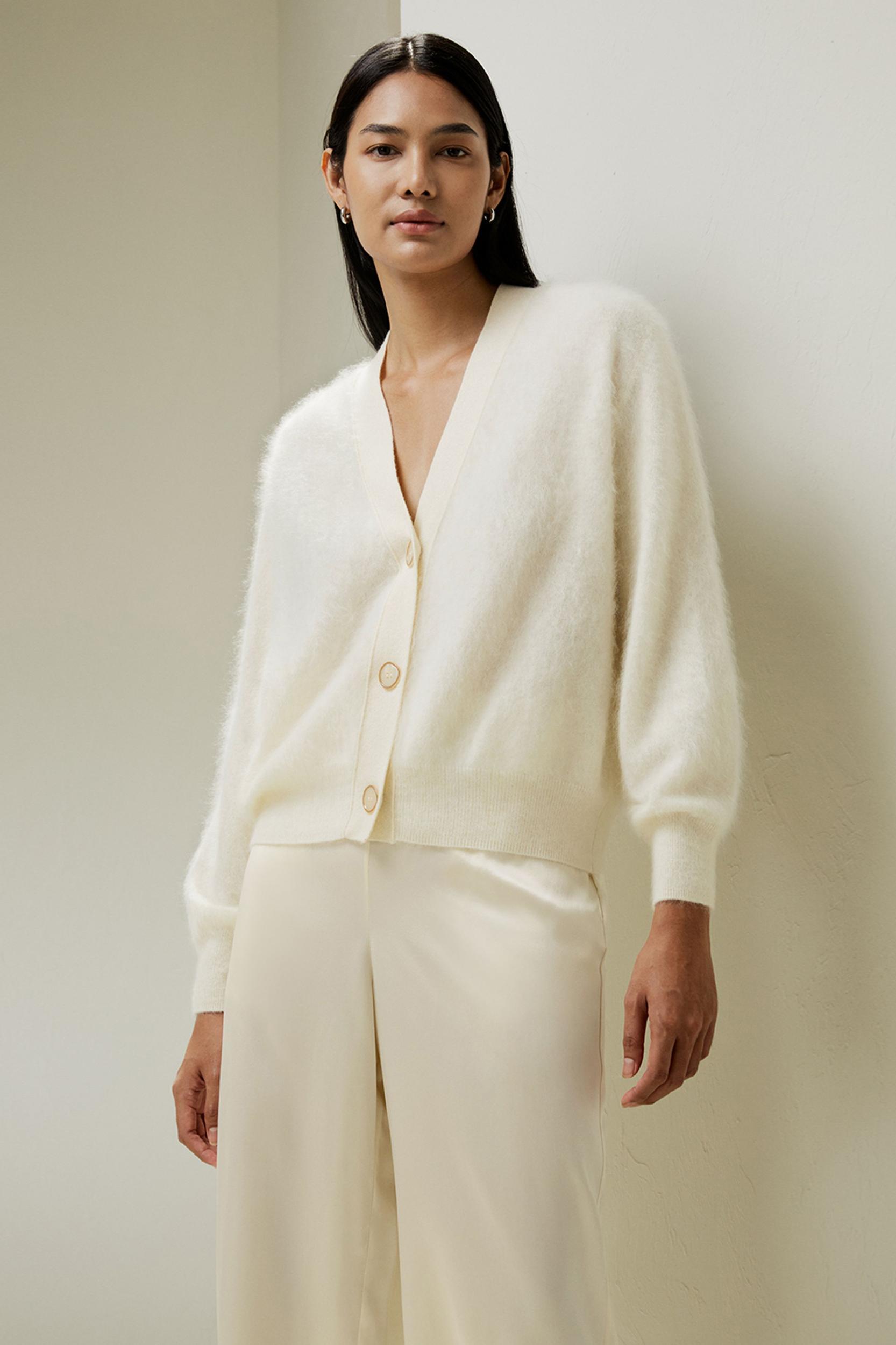 LILYSILK Cashmere Cardigan Women White Premium Cashmere Comfortable Dropped Shoulder Cardigan M Product Image