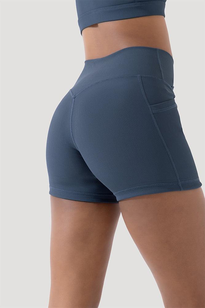 Crisscross Hourglass® Midi Shorts with Pockets (Ribbed) - Dark Navy Product Image