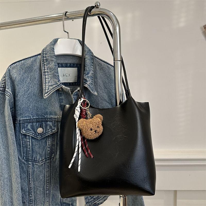 Faux Leather Tote Bag / Bear Charm / Set Product Image