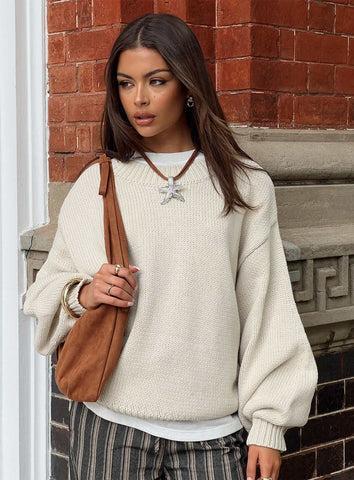 Harmony Balloon Sleeve Knit Sweater Beige Product Image