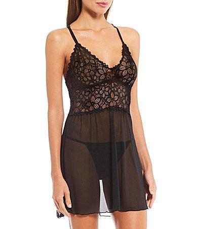 Cassandra Renee Lace Mesh V-Neck Racerback Babydoll Set Product Image