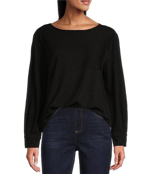 Westbound Long Sleeve Button Cuff Crew Neck Pocket Top Product Image