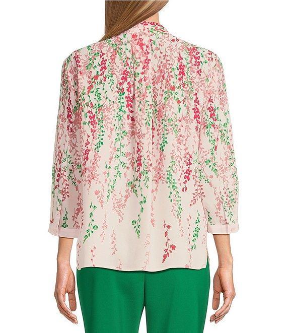 Investments Caroline Signature Cascading Vines V-Neck 3/4 Sleeve Button Front Top Product Image