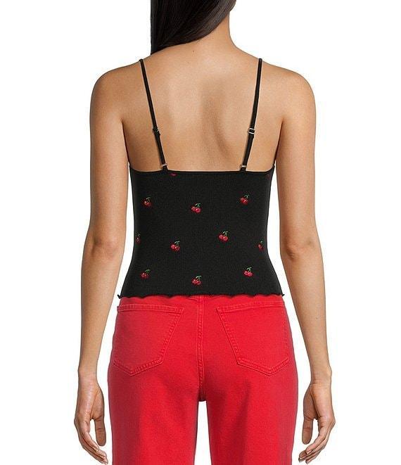 Fornia Seamless Embroidered Cherry Spaghetti Strap Camisole Top Product Image