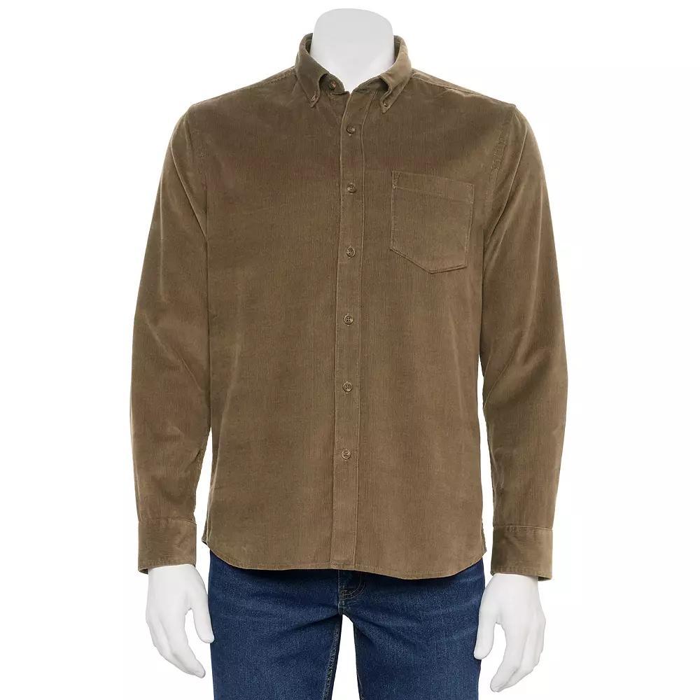 Men's Sonoma Goods For Life® Long Sleeve Perfect Length Button-Down Shirt, Size: Small, Brown Chip Product Image