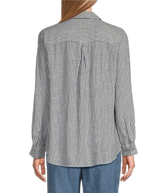 Westbound 3/4 Roll-Tab Sleeve Point Collar Y-Neck Button Front Top Product Image