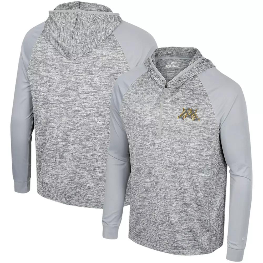 Men's Colosseum Gray Minnesota Golden Gophers Cybernetic Raglan Quarter-Zip Hooded Top,  Product Image
