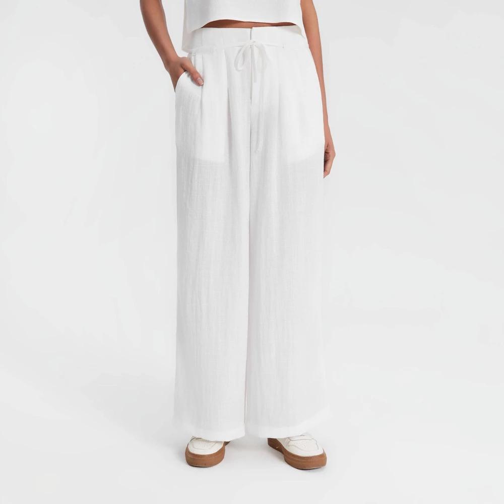 Women's Wide Leg Belted Palazzo Pants - A New Day™ White 3X Product Image