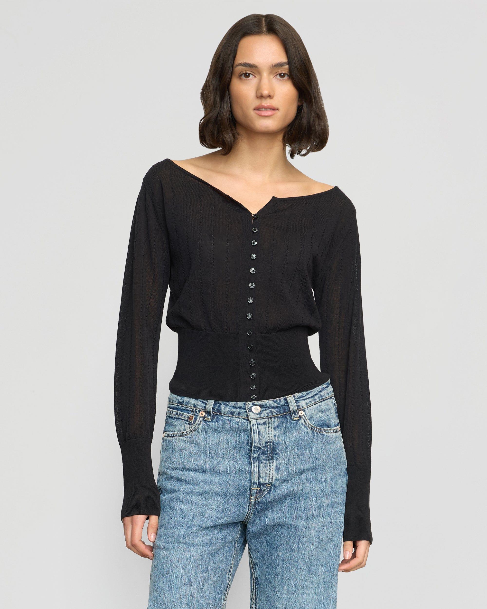 Chava Semi-Sheer Button Knit Top Product Image