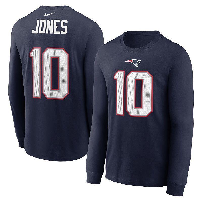 Mens Nike Mac Jones New England Patriots Player Name & Number Long Sleeve T-Shirt Blue Product Image