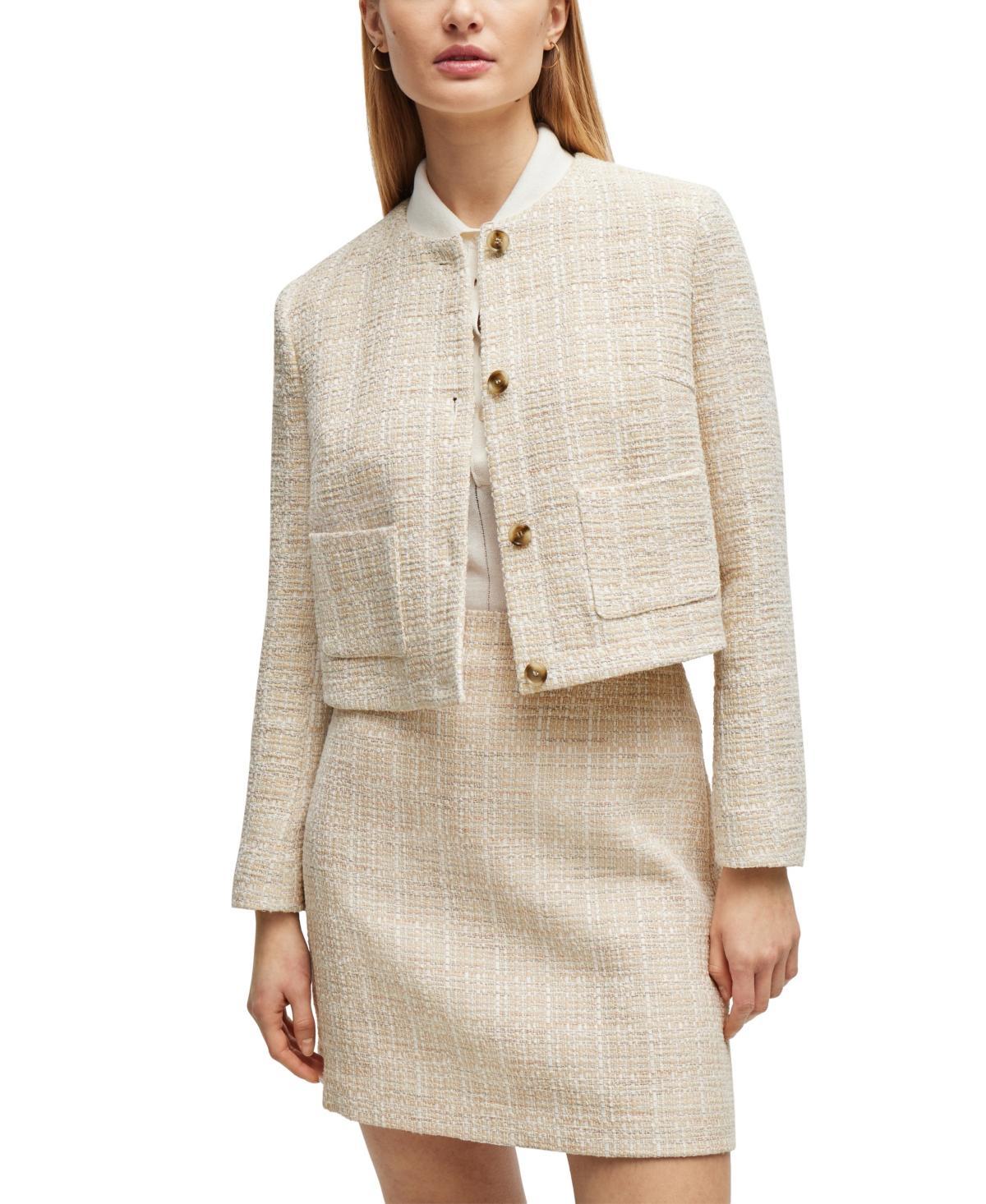 Womens Collarless Regular-Fit Jacket in Melange Tweed Product Image