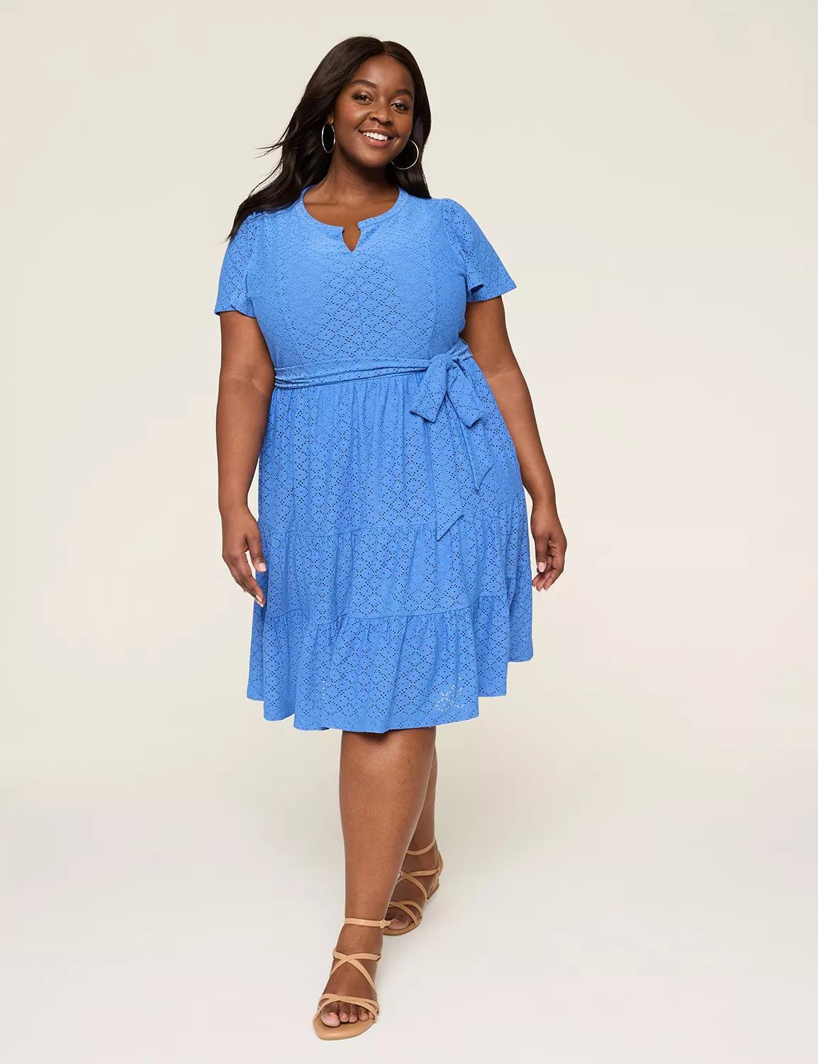 Knit Eyelet Split-Neck Dress Product Image