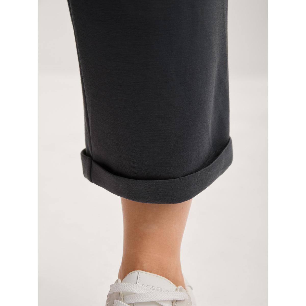 Plus Size Rolled Hem Drawstring Straight-Leg Pants Women Heather Leisure Straight Leg Mid Rise Casual Pants BloomChic 18-20/2X Product Image