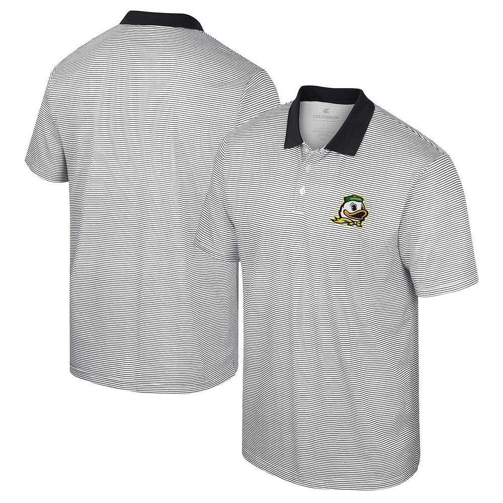 Men's Colosseum White/Black Oregon Ducks Print Stripe Polo,  Product Image