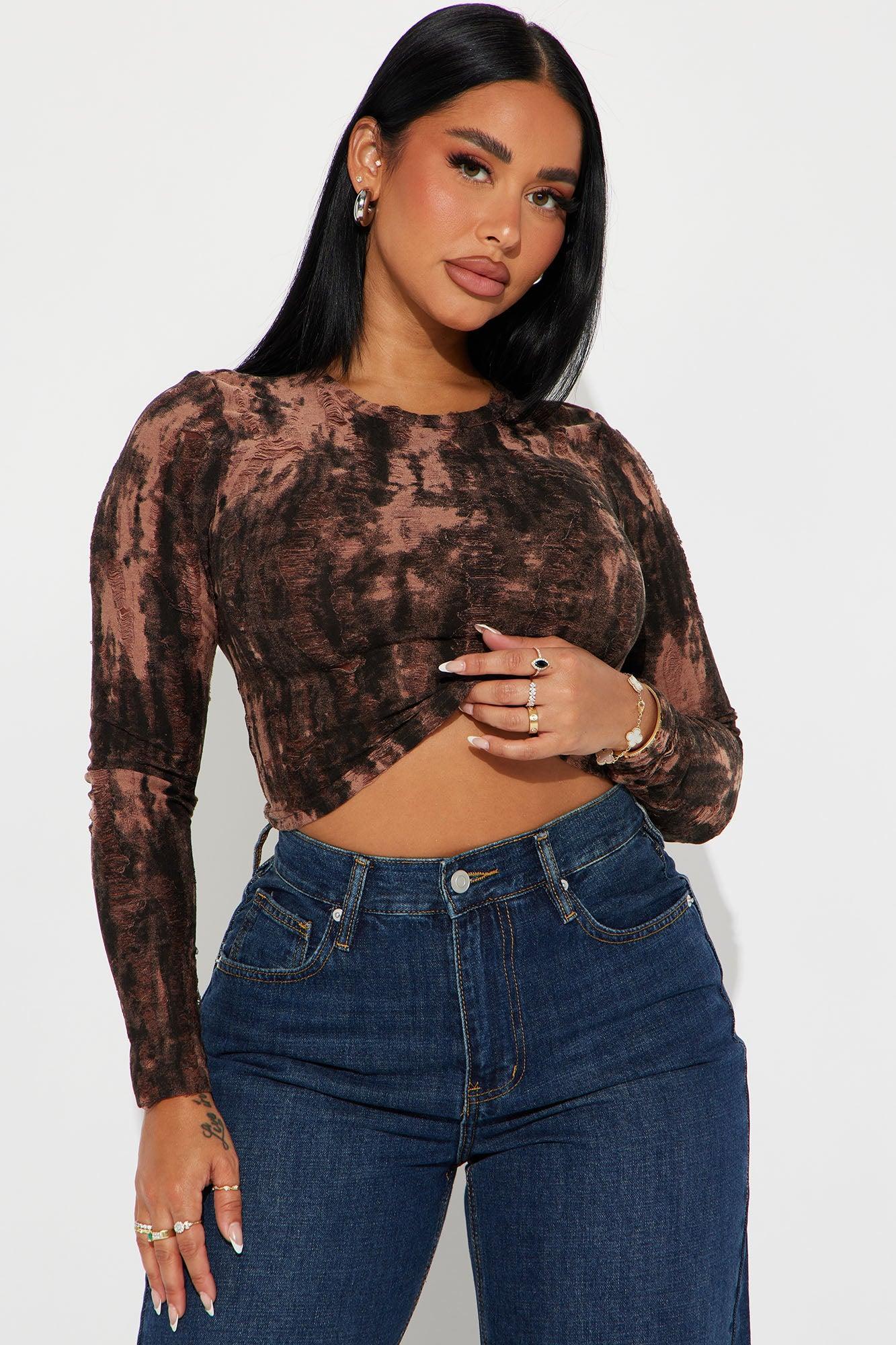 Now Or Never Distressed Top - Brown Product Image