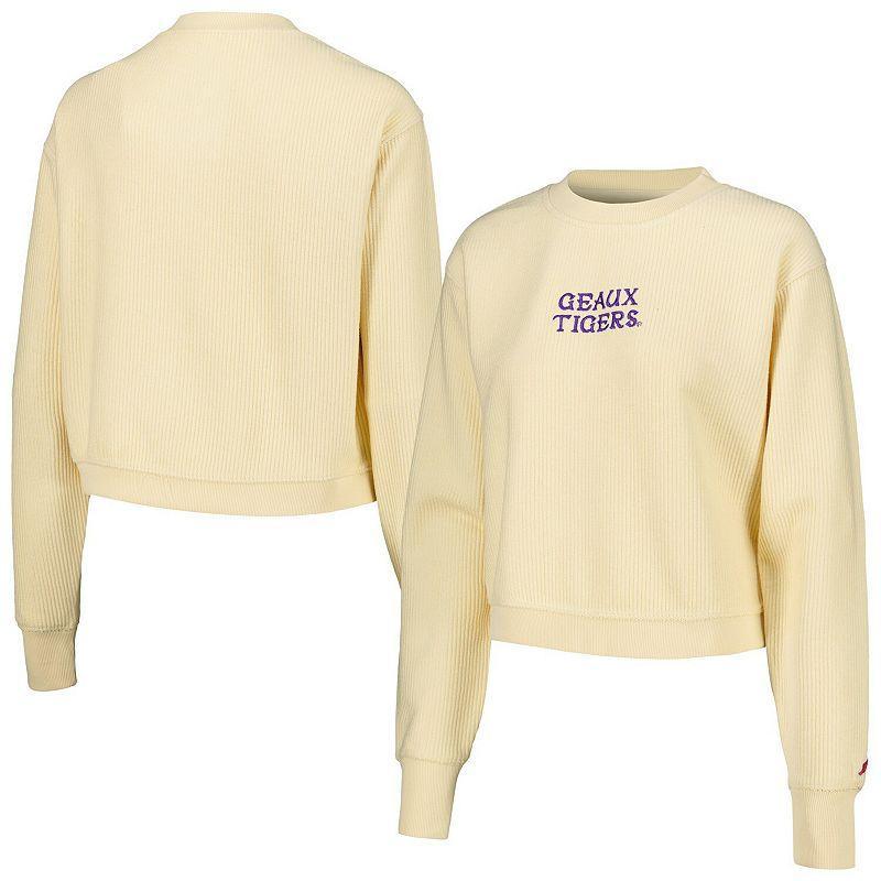 Women's League Collegiate Wear Cream LSU Tigers Timber Cropped Pullover Sweatshirt, Size: Large, Beige Product Image