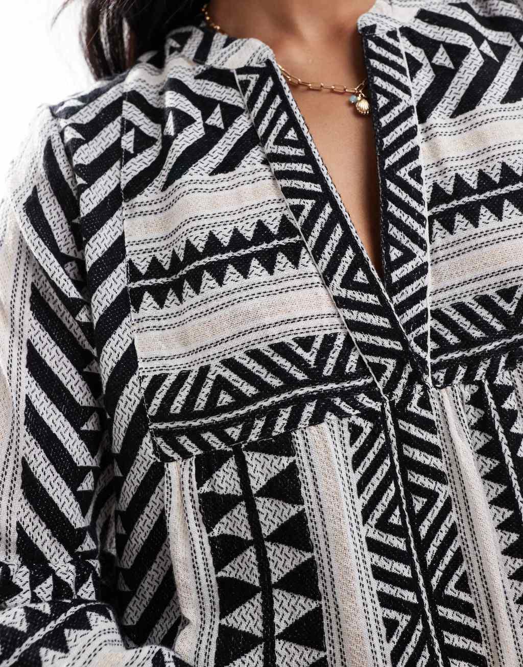 Accessorize patterned print mini beach kaftan in dark brown and white Product Image