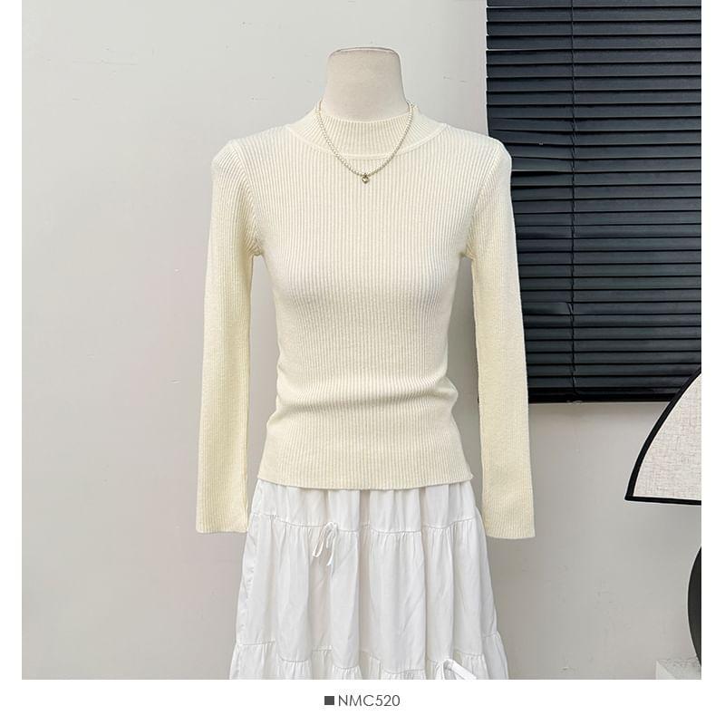 Set: Sleeveless Loose A-Line Dress + Mock-Neck Knit T-Shirt Product Image