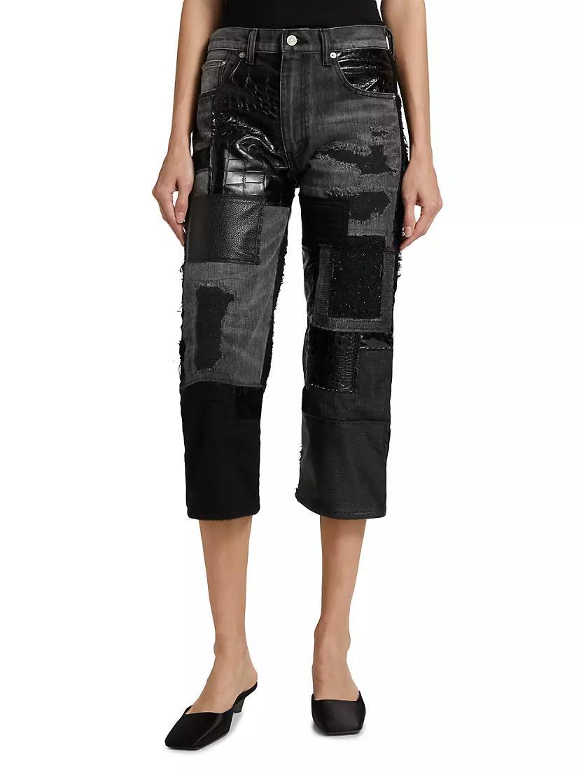 Patchwork Cropped Jeans Product Image